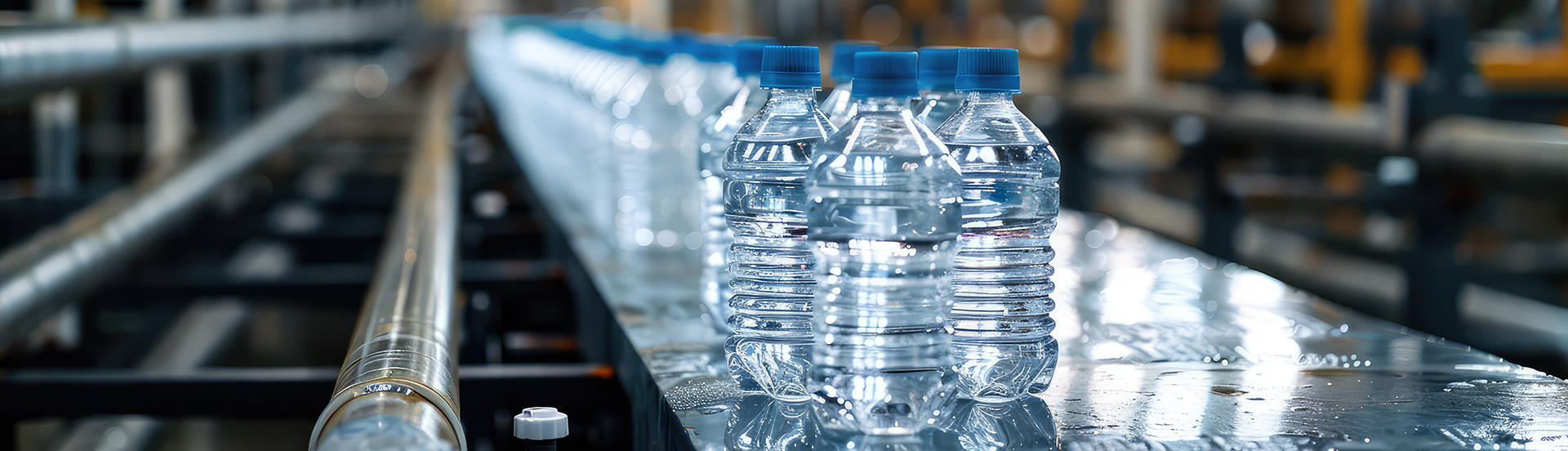 Wasserflaschen aus PET auf Förderband